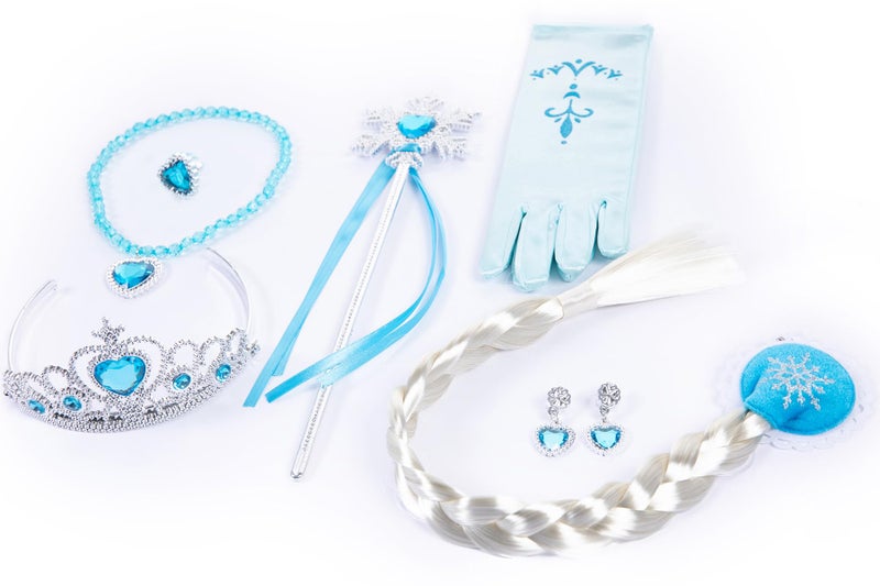 Funna Elsa Costume for Girls Princess Dress Up Halloween Cosplay Party with Accessories Blue, 6 Years - Image 3